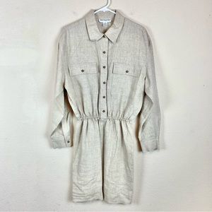 Bloomingdales Midi Beige Linen Button Down Dress